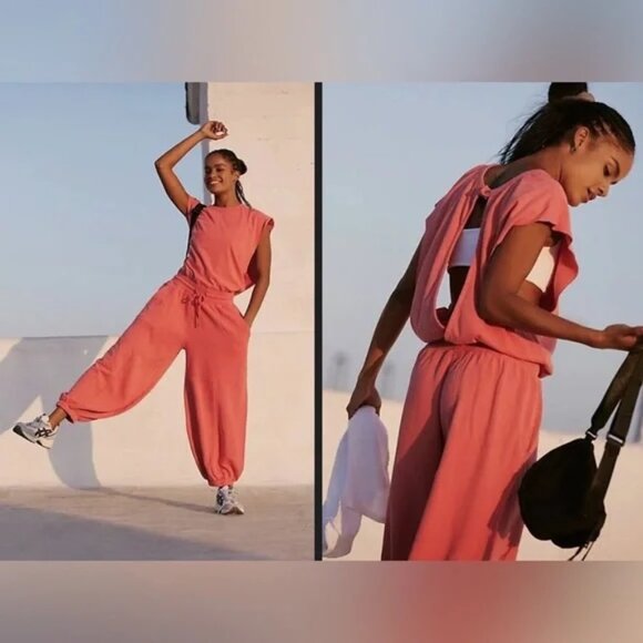 Free People Movement Throw and Go Onesie Sweatshirt Jumpsuit Salmon Sz L - Picture 2 of 16
